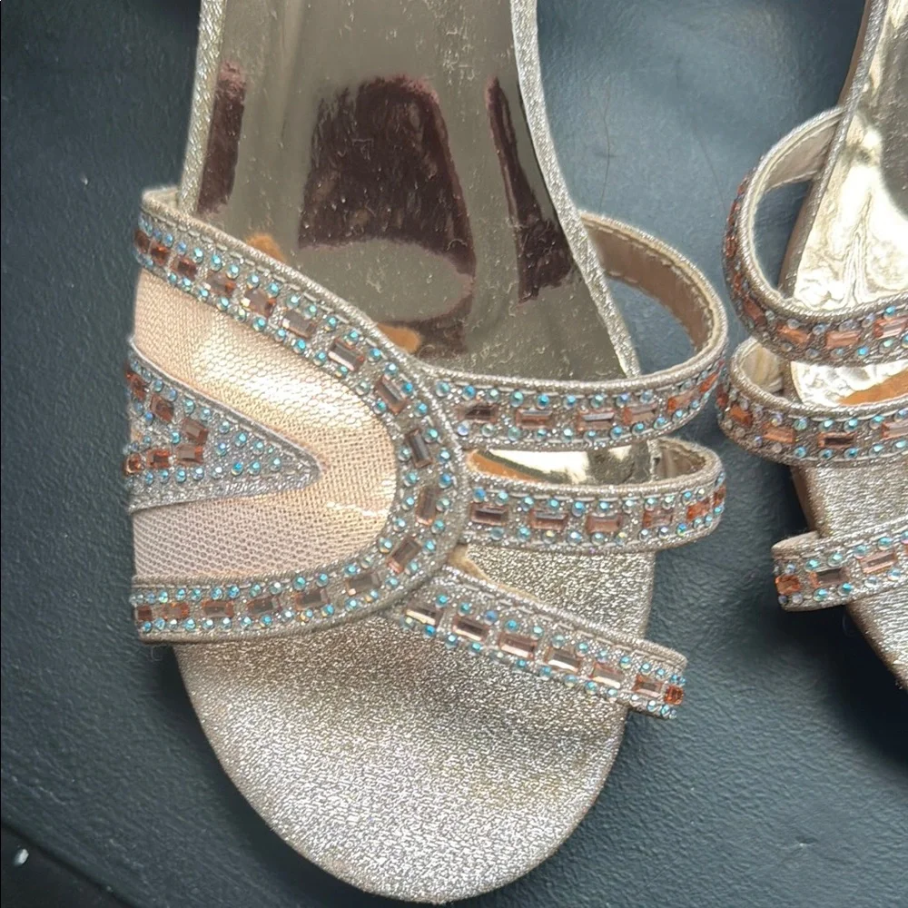 Girls Badgley Mischka Rose Gold Dressy Sandals - Glitter Strappy Heels- Size 5